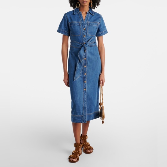 Veronica Beard Tabby Denim Button-Down Cotton Midi...